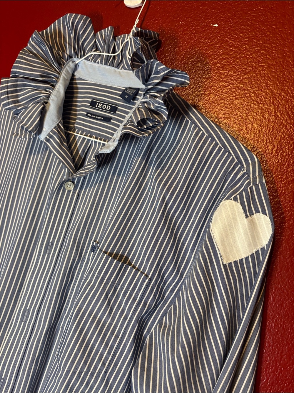 Upcycled/Reloved Izod Blue/White Stripe Ruffled Collar Shirt